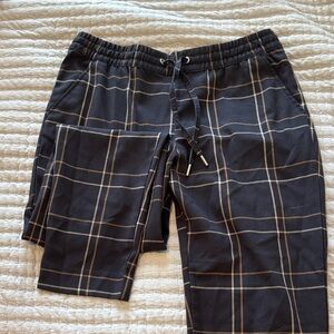 H&M Navy and Tan Windowpane Plaid Pull on Trousers